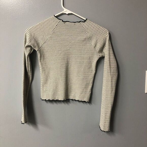 striped lettuce edge crop top long sleeved forever 21 size small cotton spandex - Picture 4 of 7